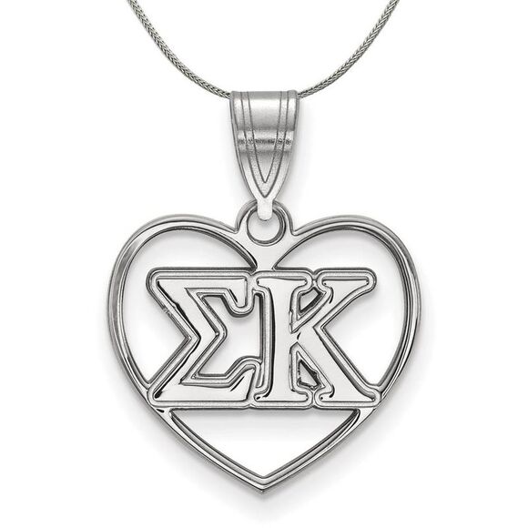 Sterling Silver Sigma Kappa Heart Greek Necklace - 24 Inch - Picture 1 of 8